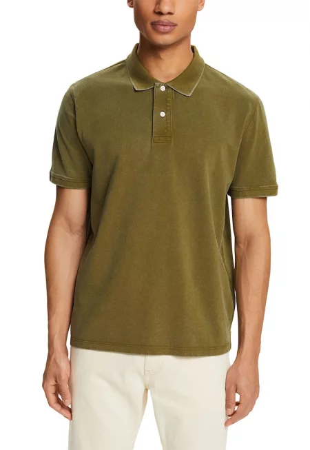 Тениска с яка - Маслинено зелено