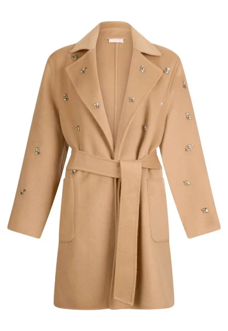 Тренч с вълна с бродерия - Бежов