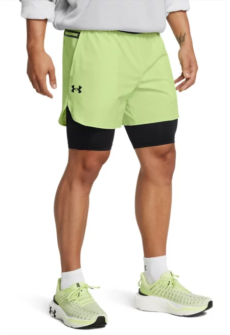 Тренировъчни шорти Vanish Elite с дизайн 2 в 1 - Черен/Шам фъстък зелено