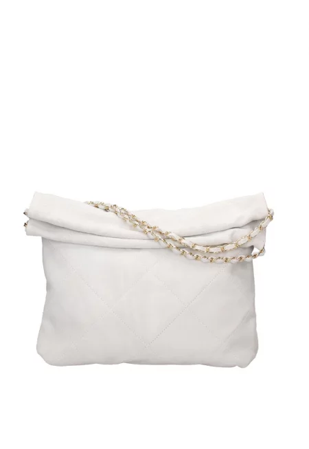 Велурена чанта за рамо с презрамка с верижка - Светло сив