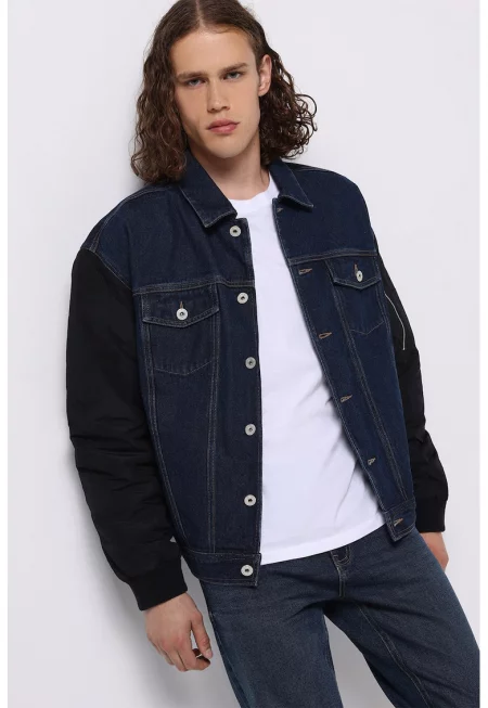 Яке от деним с джобове на гърдите - Тъмносин