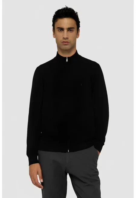 Жилетка с цип и ниска яка - Черен