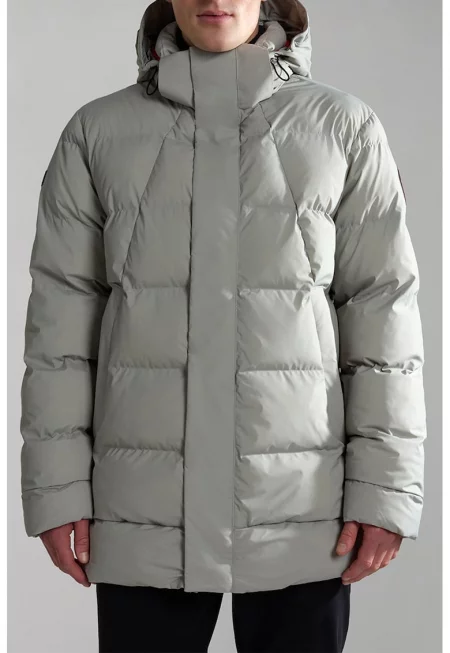 Зимно капитонирано яке с качулка - Светло сив
