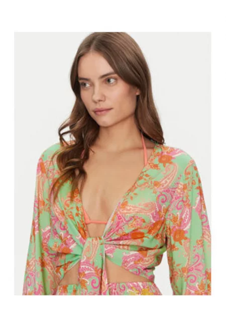 Bluza crop de plaja cu imprimeu paisley - Зелен