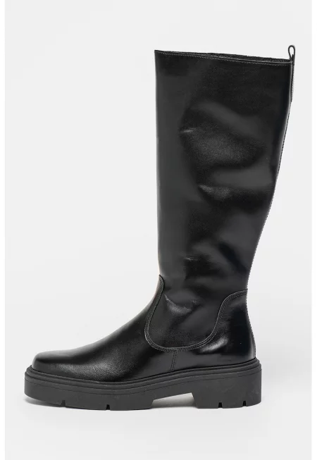 Ботуши до коляното от кожа - Черен