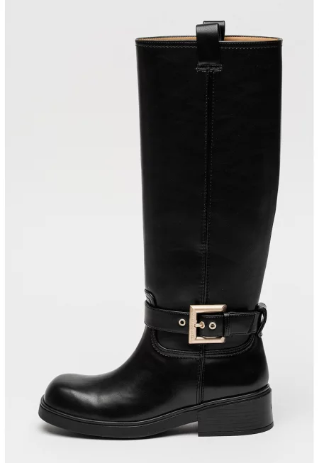 Ботуши до коляното с ток и декоративна каишка с тока