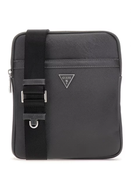 Чанта през рамо Certosa от еко кожа с лого - Антрацитно сиво