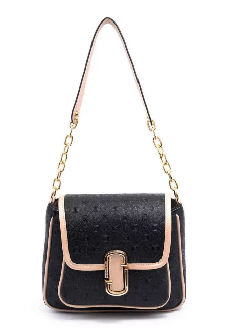 Чанта за рамо от еко кожа с отделяща се презрамка с лого - Черен/Праскова