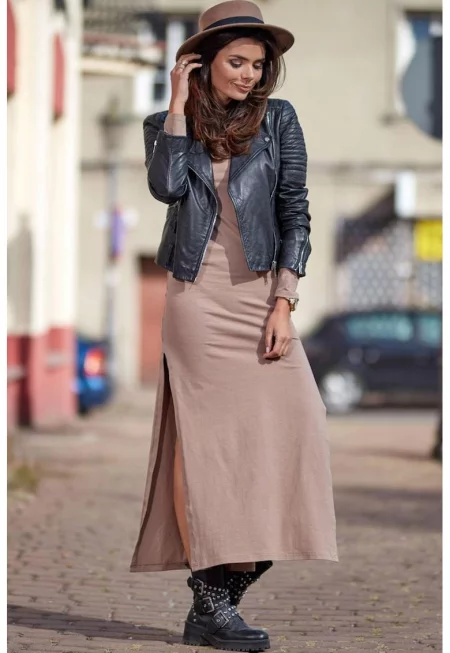 Дълга памучна рокля със странична цепка