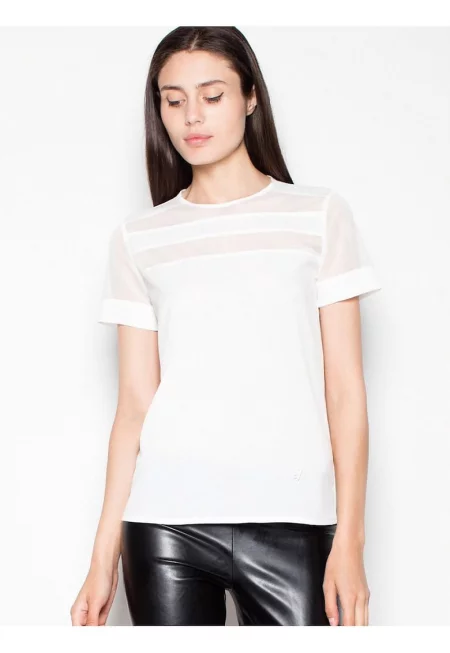 Дамска блуза  бежова - къс ръкав - полукръгло деколте - качествена материя