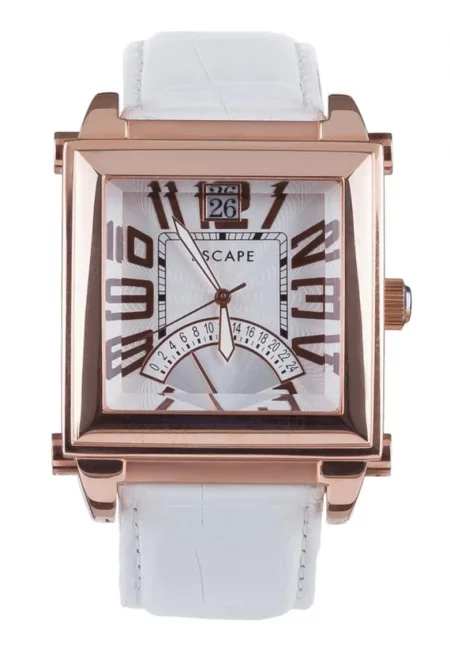 Дамски часовник  бяла каишка от екологична кожа - розово-златист стоманен корпус - 36 мм - водоустойчив на 5 ATM