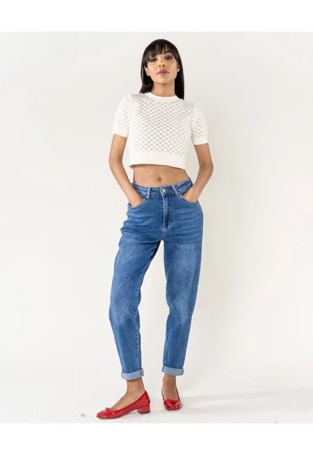 Дамски дънки Mom Fit - сини - код P505-52 203