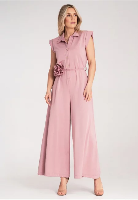 Дамски летен гащеризон -  розов - издръжлив материал - вталена кройка - SM