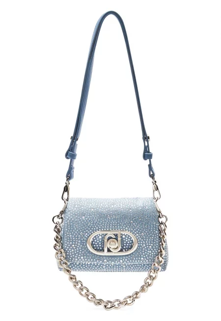 Дънкова чанта през рамо с декоративни камъни - Тъмносин