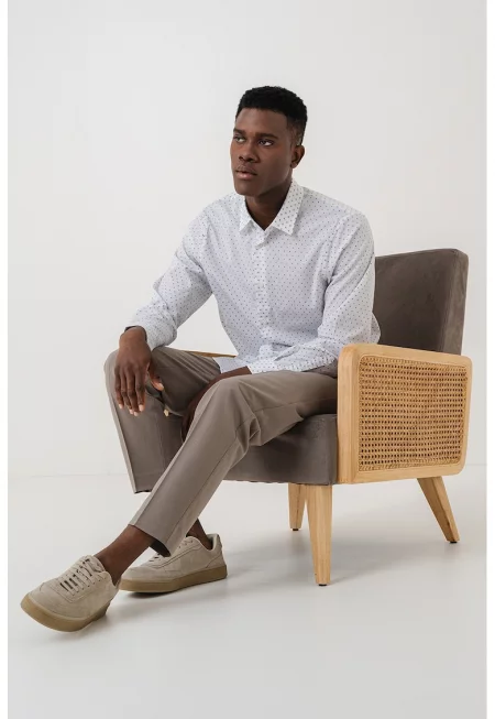 Десенирана риза с остра яка - Черен/Бял