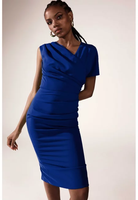 Драпирана миди рокля Chance - Тъмносин