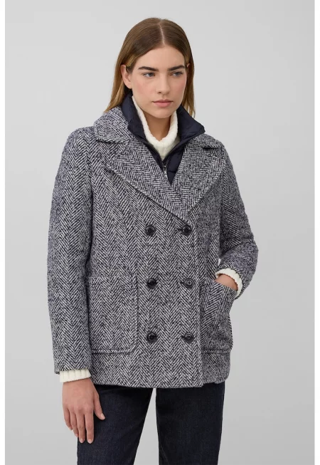 Двуредно палто с раздвоен ревер - Бял/Черен