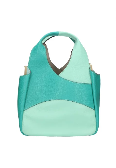 Двуцветна кожена чанта за рамо