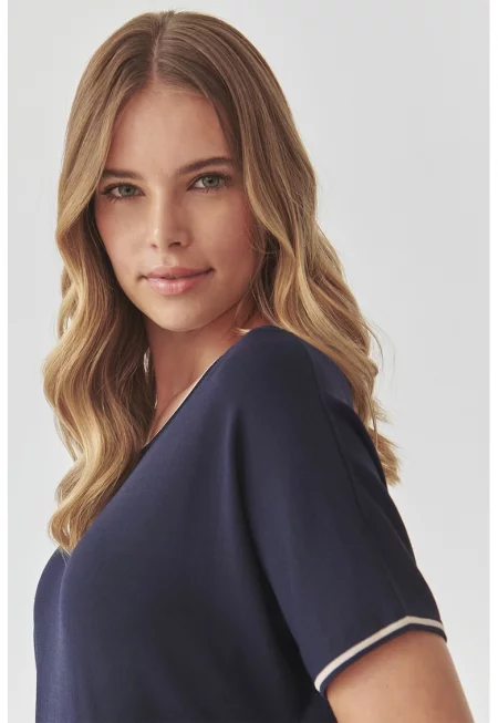 Фино плетена рокля с контрасти - Ултрамарин синьо