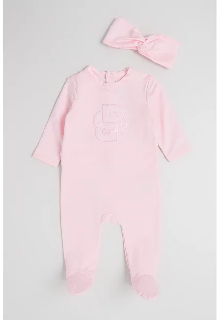 Гащеризон тип ританки с лента за глава с панделка - 2 части - Пастелнорозов