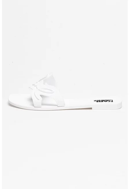 Гумирани чехли с лого - Мръснобял