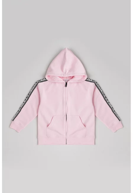 Худи с цип и скосени джобове - Черен/Пастелнорозов/Мръснобял