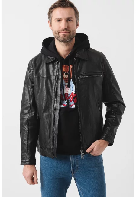 JEANS - Кожено яке с остра яка