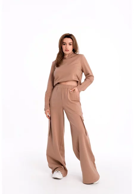 Карго спортен панталон с широк крачол - Карамел
