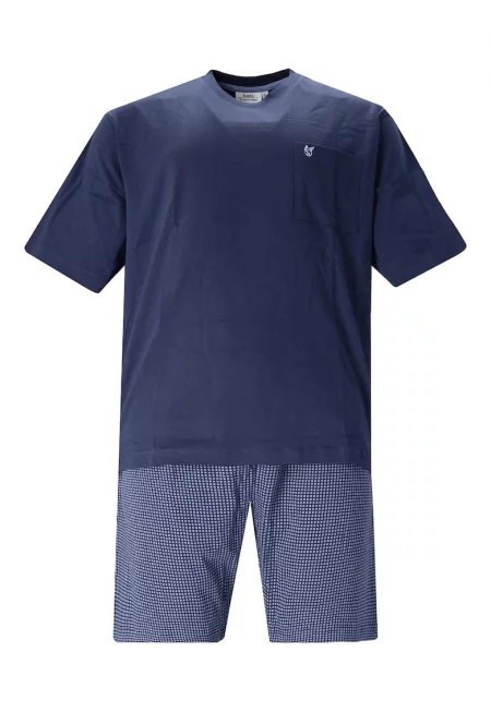 Къса памучна пижама - Син