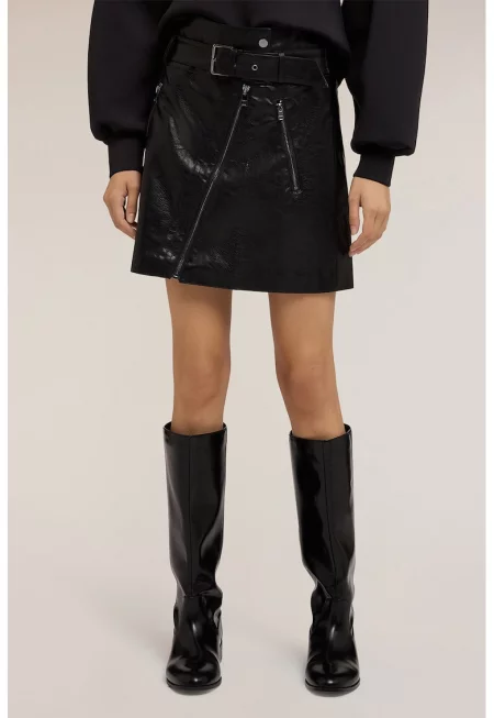 Къса пола от еко кожа - Черен