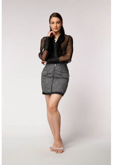 Къса пола от туид - Черен