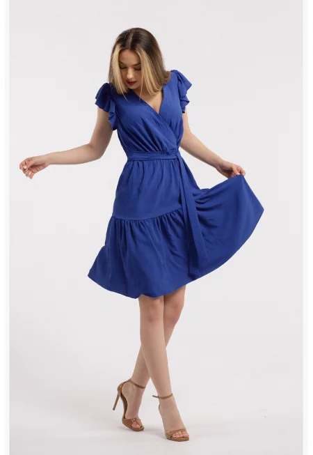 Къса шпиц рокля - Кралско Синьо