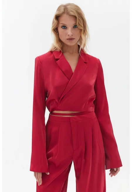 Късо сако с колан - Червен