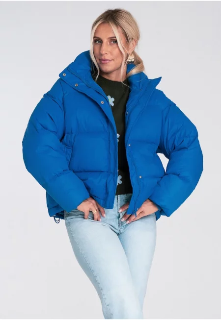 Късо яке  синьо - синтетично - с вдигната яка и цип -