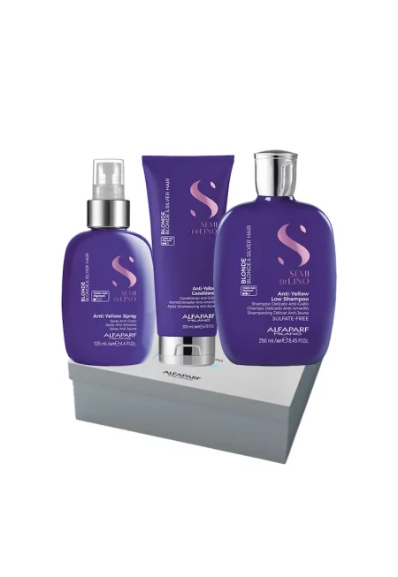 Комплект  Semi Di Lino Blonde за неутрализиране на жълтите тонове - Шампоан мл - Балсам 200 мл - Спрей 125 мл