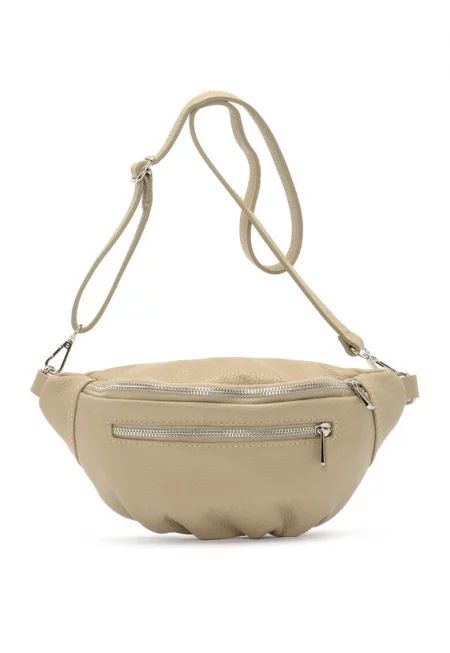 Кожена чанта през рамо с релеф - Бежов