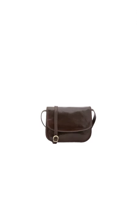 Кожена чанта през рамо - Тъмнокафяв