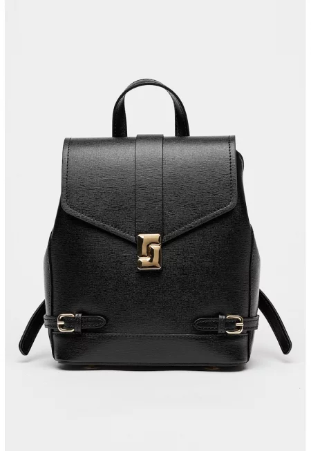 Кожена раница с капаче - Черен