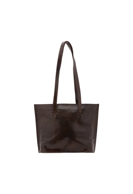 Кожена шопинг чанта - Тъмнокафяв