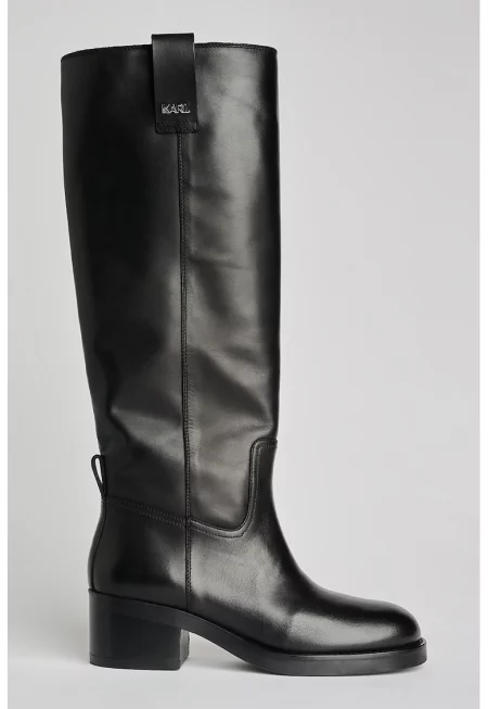 Кожени ботуши с масивен ток - Черен