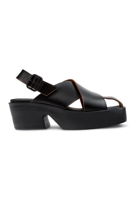 Кожени сандали с масивен ток - Черен