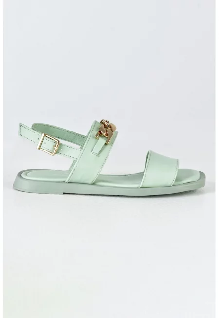 Кожени сандали с отворена пета - Бледозелен