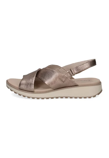 Кожени сандали с велкро - Златист