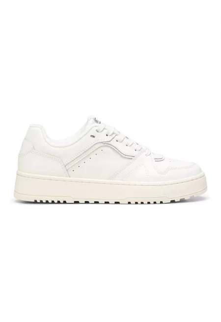 Кожени спортни обувки с овален връх - Бял/Крем