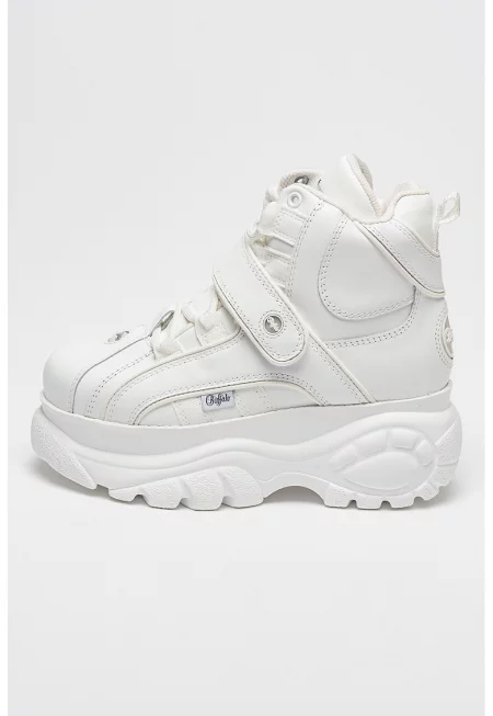 Кожени спортни обувки с висок профил и масивен дизайн - Бял