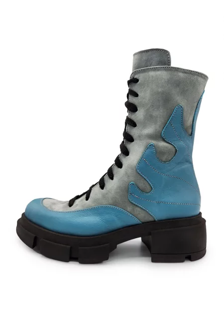 Масивни боти от кожа и набук - Сив/Син