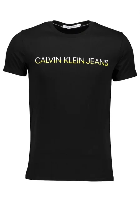 Мъжка тениска -  черно - лого на CKJ - изписано в жълто - Черен