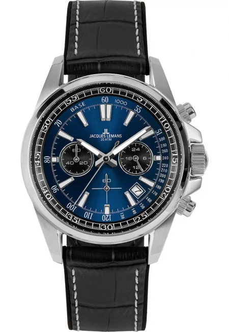 Мъжки часовник  Liverpool Chronograph - дата - неръждаема стомана/естествена кожа - хронограф - Super-LumiNova - водоустойчивост 20 ATM - черен