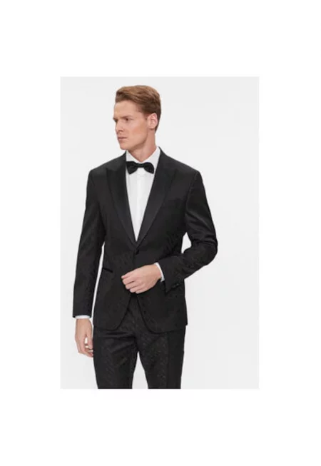 Мъжки костюм  Вълна/Вискоза - Черен - Черен
