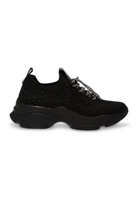 Мрежести спортни обувки Meter с декоративни камъни - Черен/Сребрист
